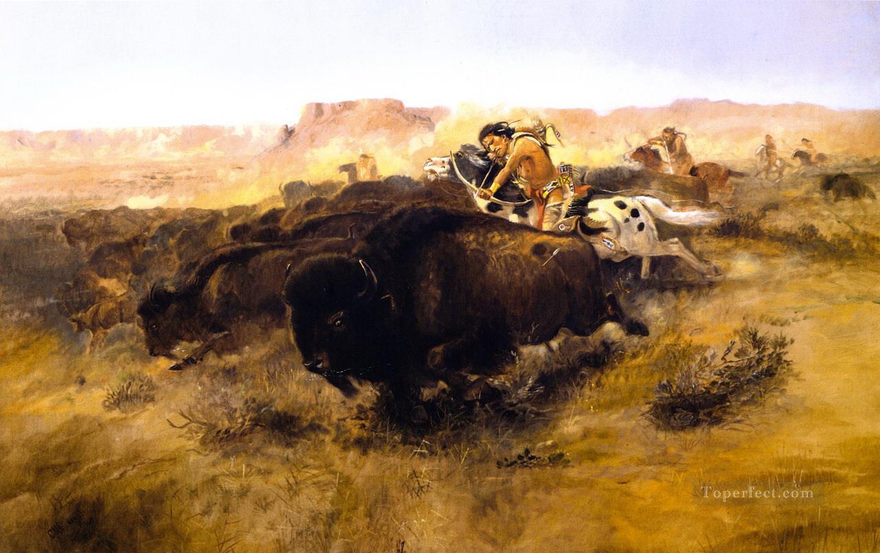 la chasse au bison 1895 Charles Marion Russell Indiens d’Amérique Peintures à l'huile